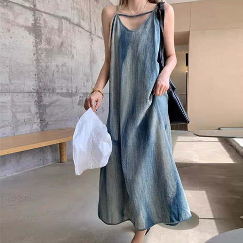 BM-072  데일리 뷔스티에 잉크블루 롱 원피스 